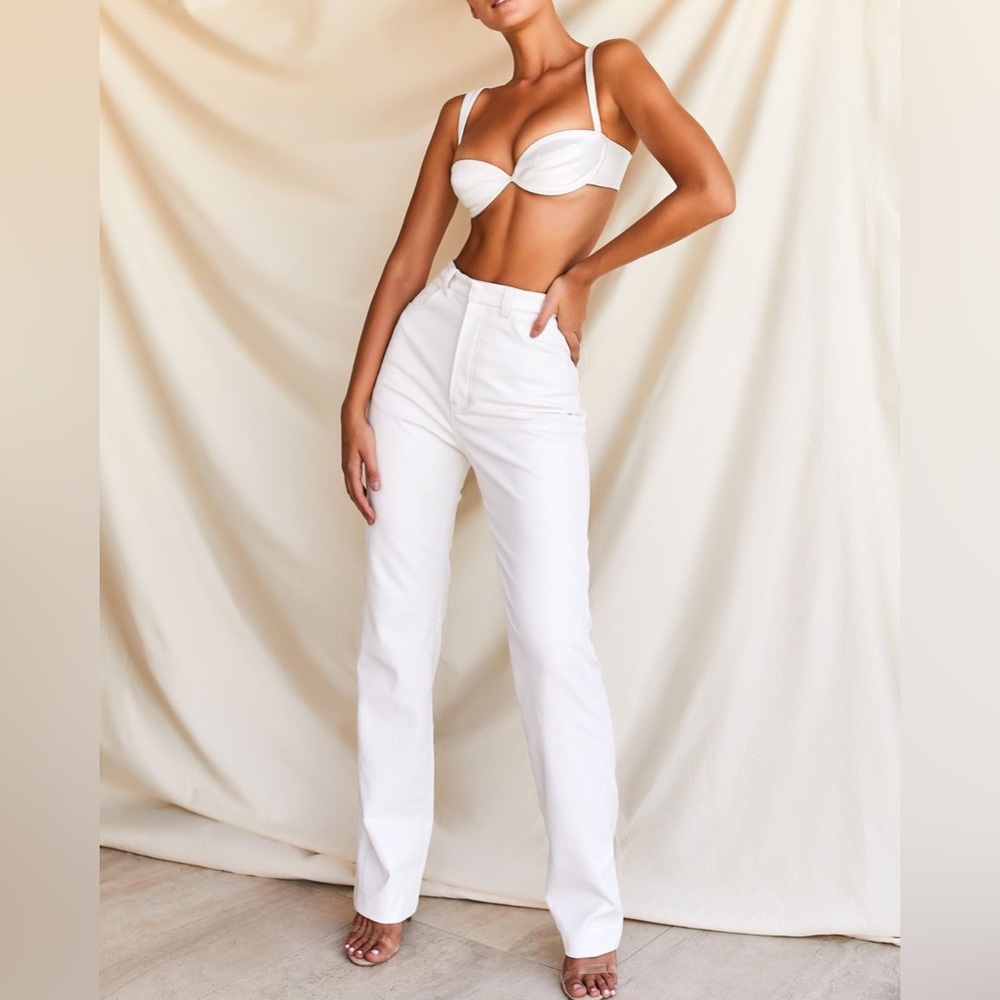 HOUSE OF CB 'Inaya' White Stretch Vegan Leather Trousers
